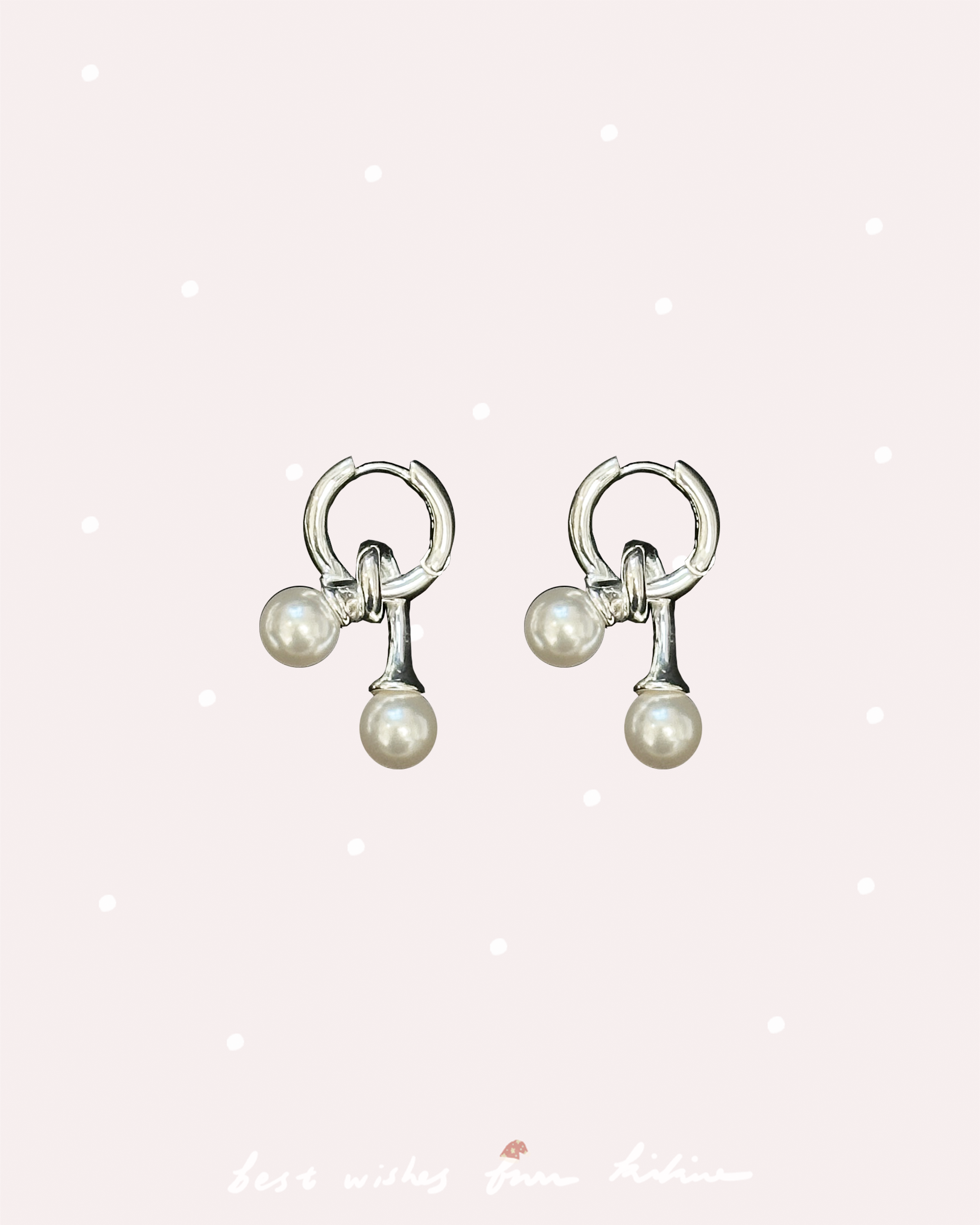 925純銀扭紋托配雙珍珠耳圈
