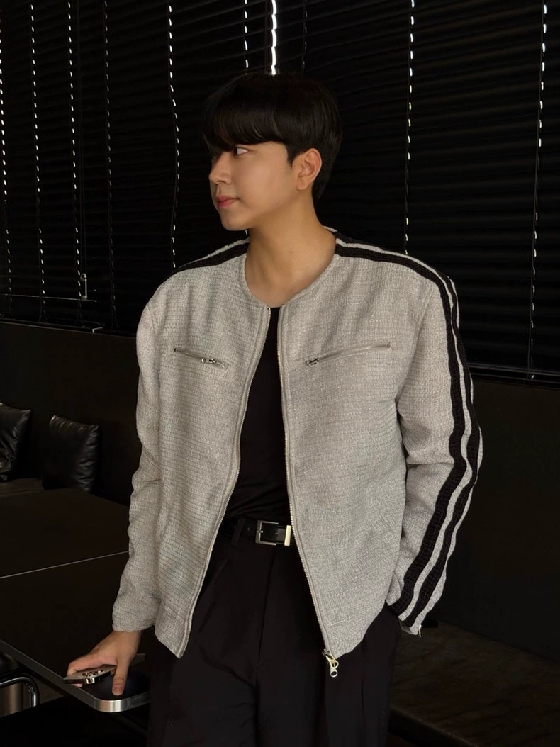 花呢休閒無領夾克外套