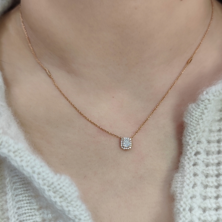 18K紅金圍石小八角形鑽石頸鏈