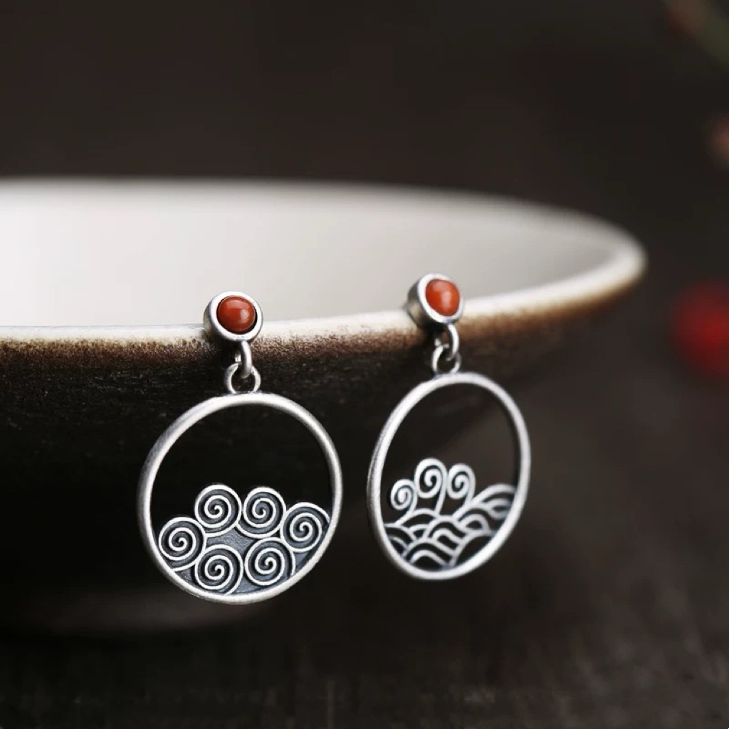 紅石風生水起純銀耳環