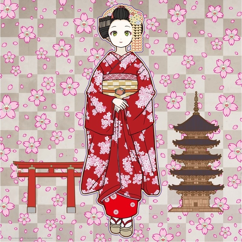 村上隆 Takashi Murakami - Maiko in Kyoto, Cherry Blossoms on Red