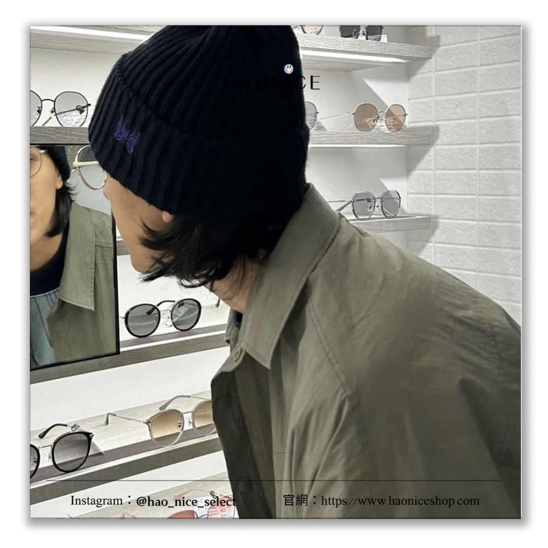 【HAO NICE】NEEDLES 24AW 秋冬新款 翻邊經典蝴蝶LOGO刺繡 針織毛帽 簡約時尚