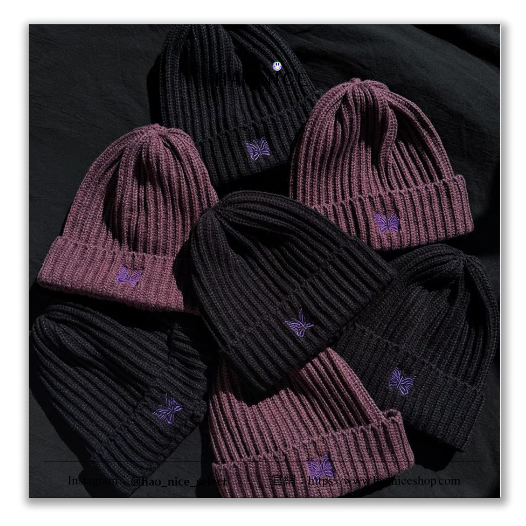 【HAO NICE】NEEDLES 24AW 秋冬新款 翻邊經典蝴蝶LOGO刺繡 針織毛帽 簡約時尚