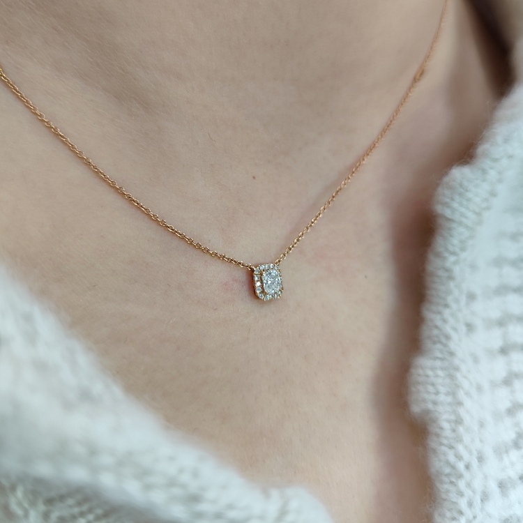 18K紅金圍石小八角形鑽石頸鏈