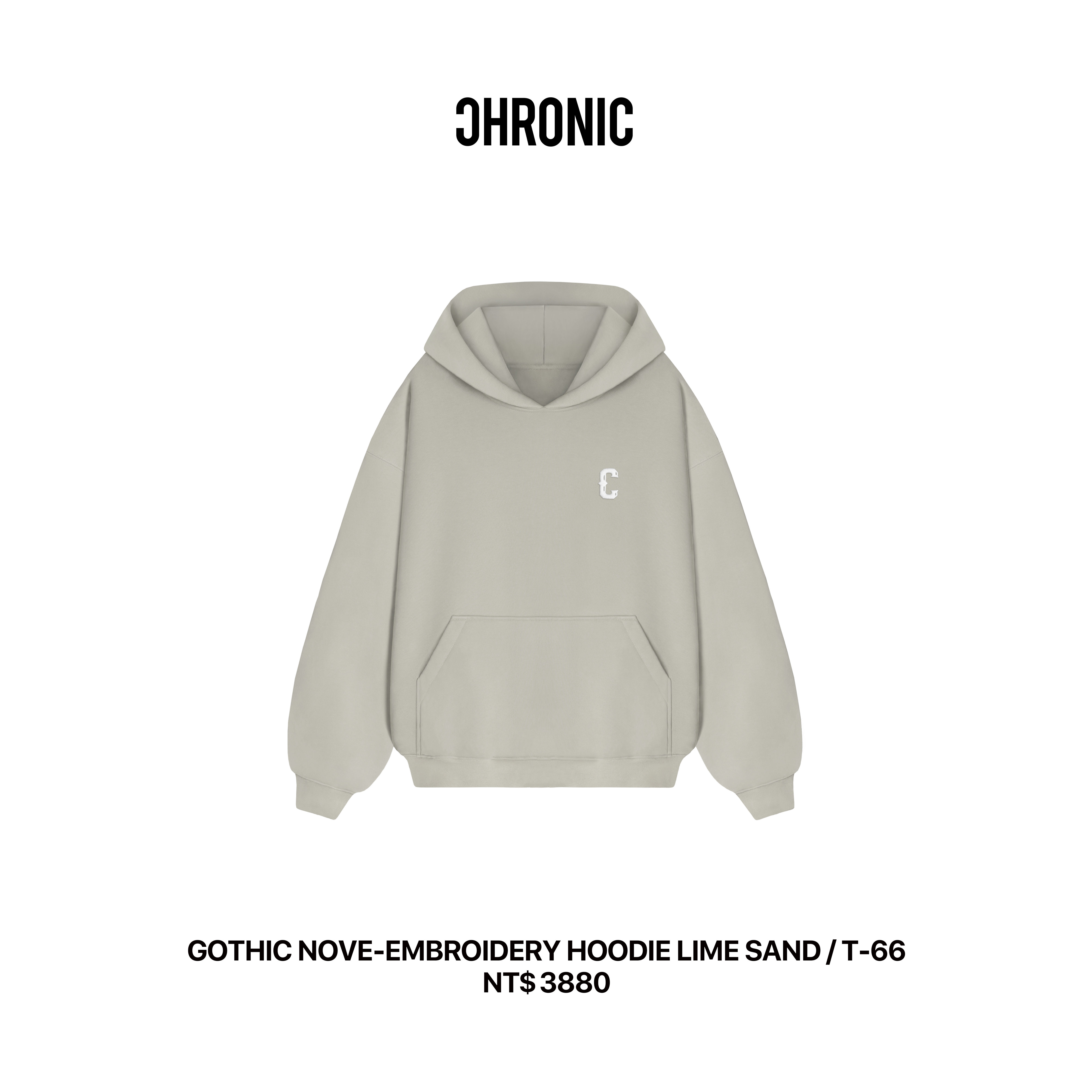 GOTHIC NOVE-EMBROIDERY HOODIE LIME SAND / T-66
