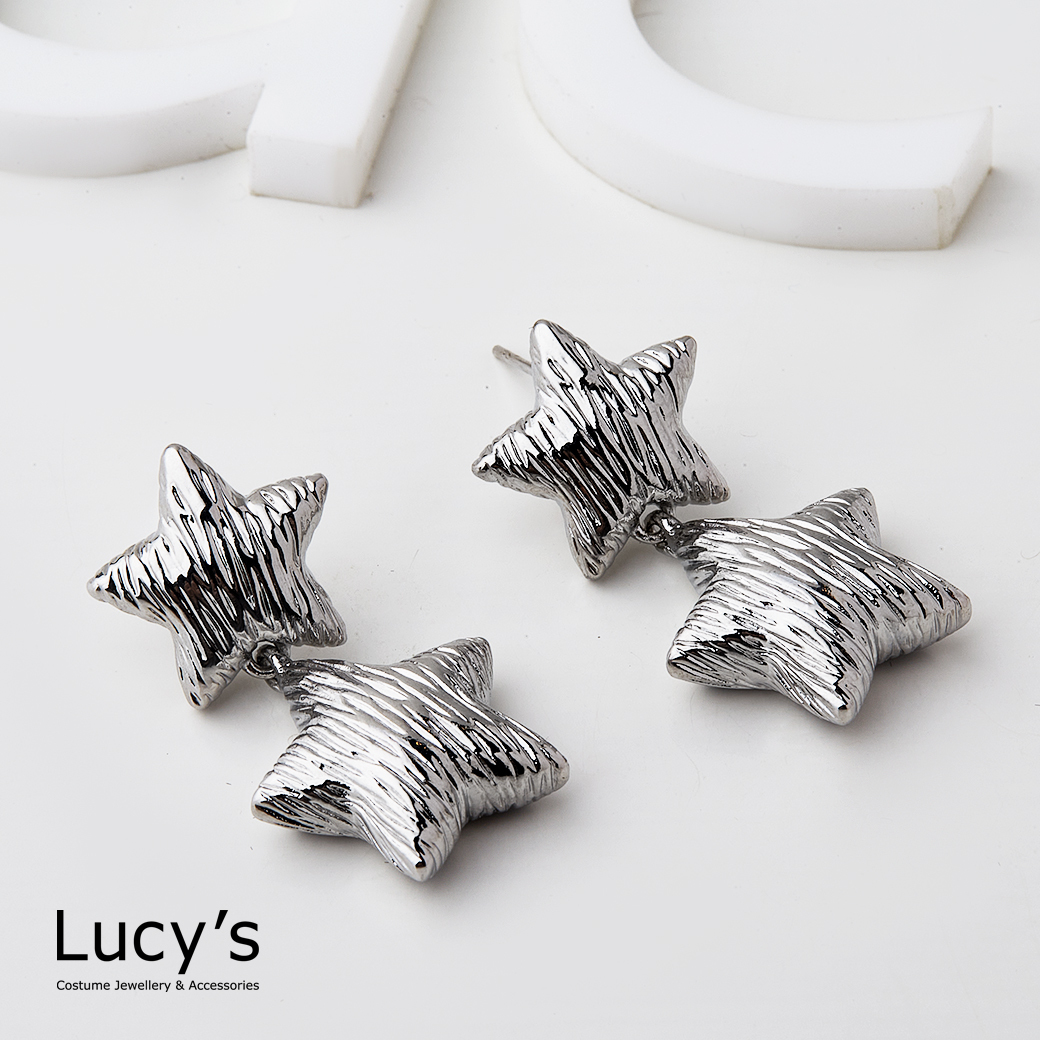 髮絲紋雙星 耳環 (二色) (119362/119363)