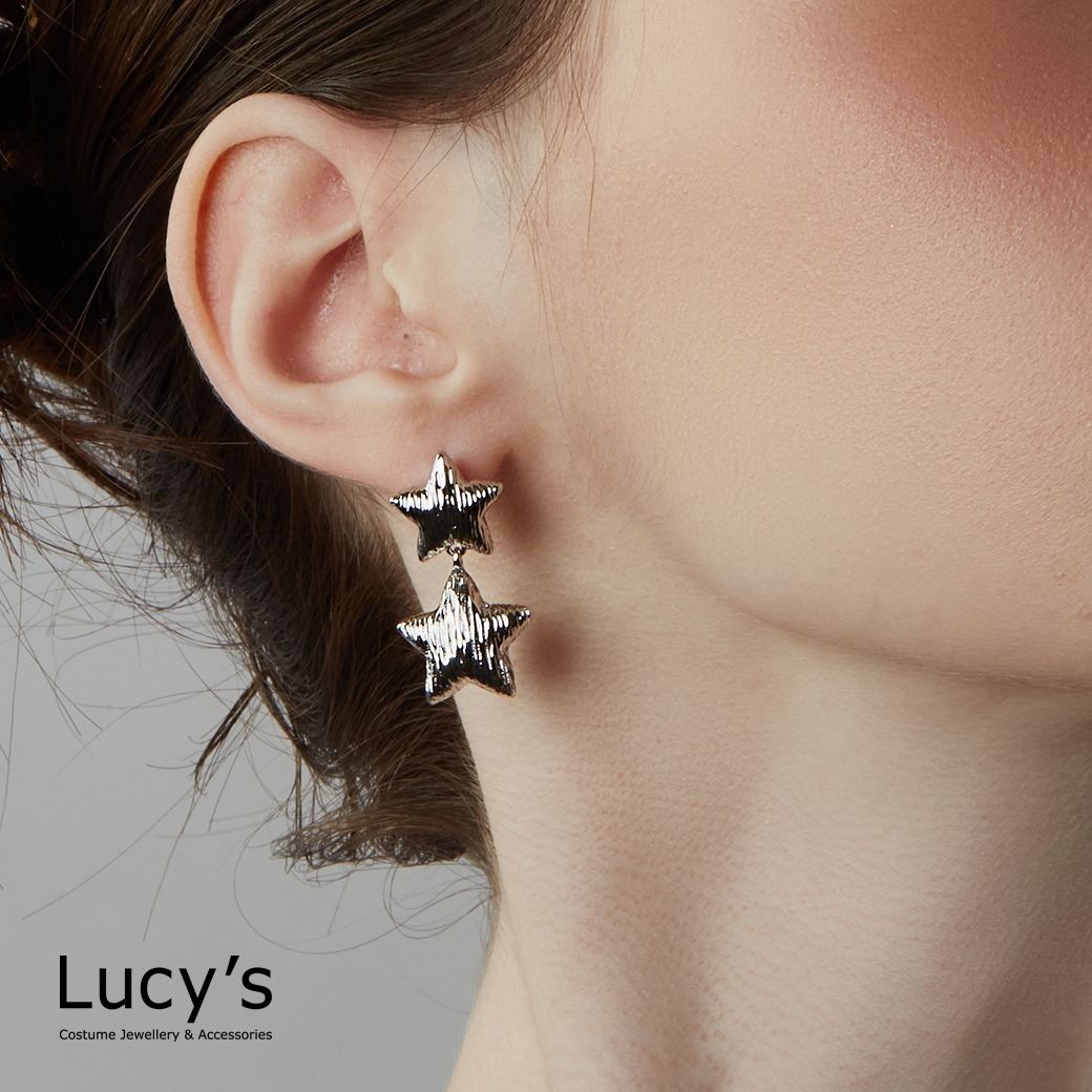 髮絲紋雙星 耳環 (二色) (119362/119363)