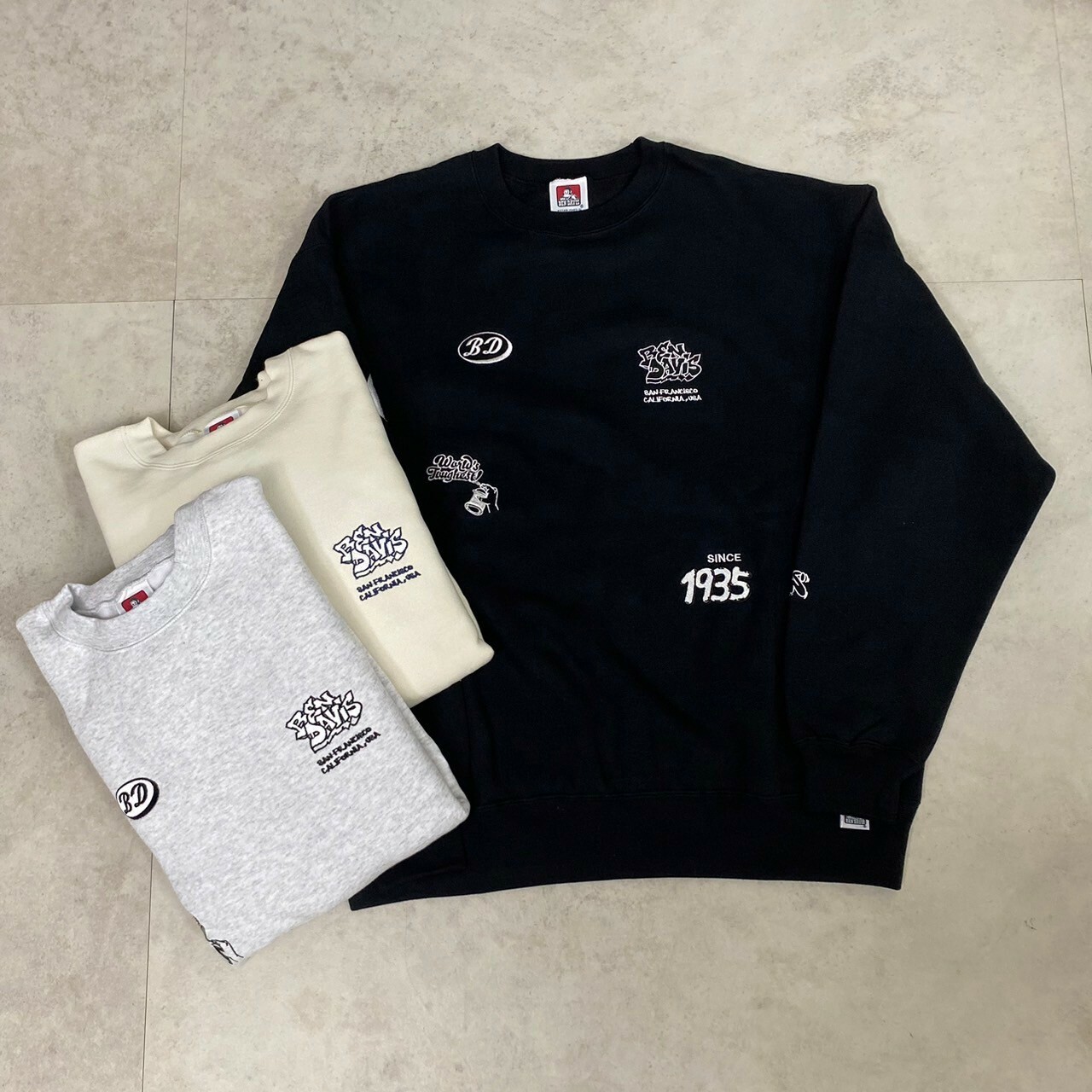 Ben davis random logo crew sweater 刺繡猿人噴漆圓標Long大學Tee I-24780065