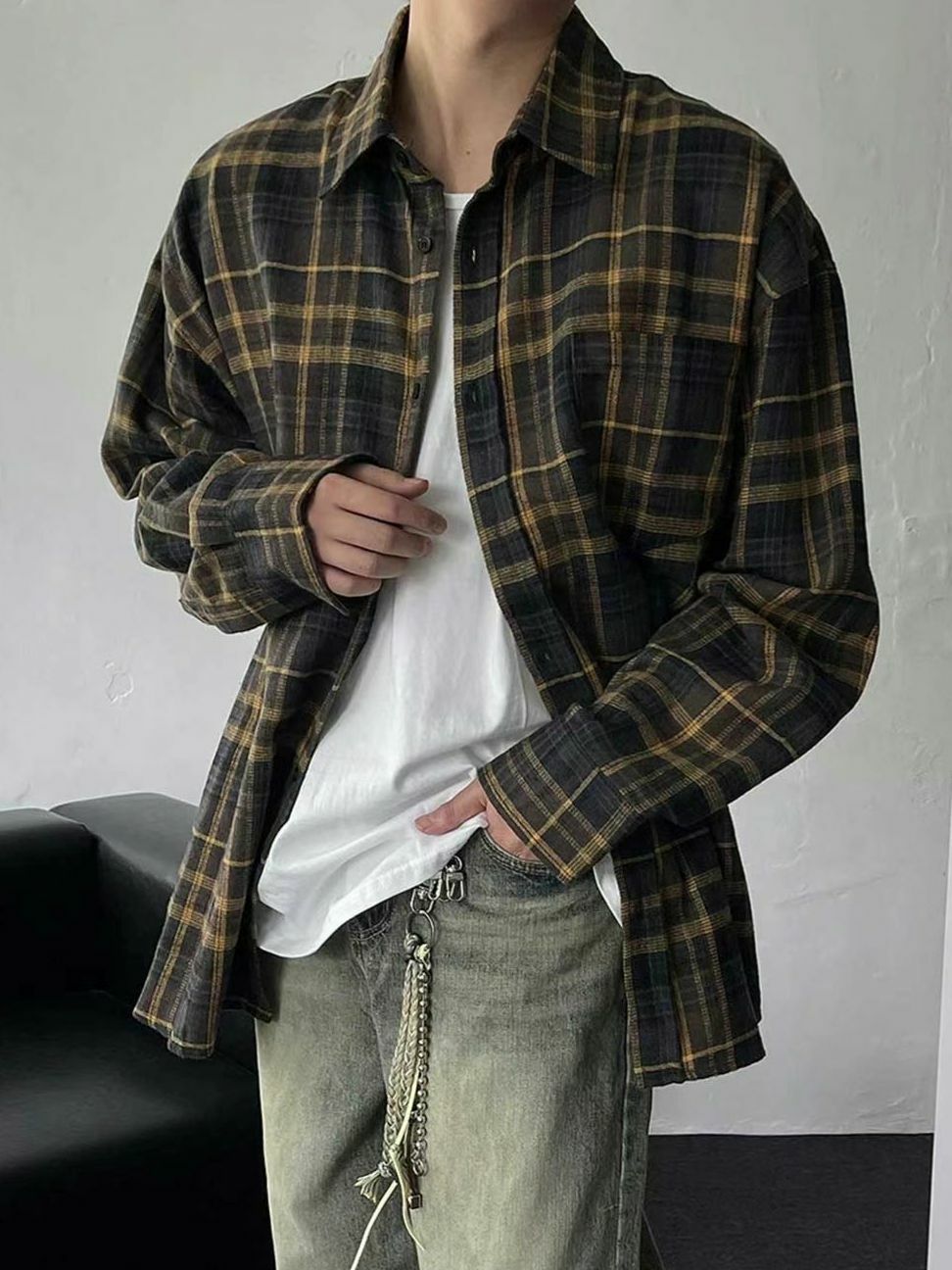 格紋長袖恤衫 LOCAL-004S