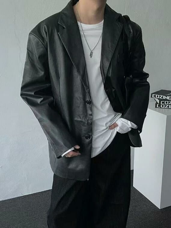 淨色合成皮西裝褸 LOCAL-008JK