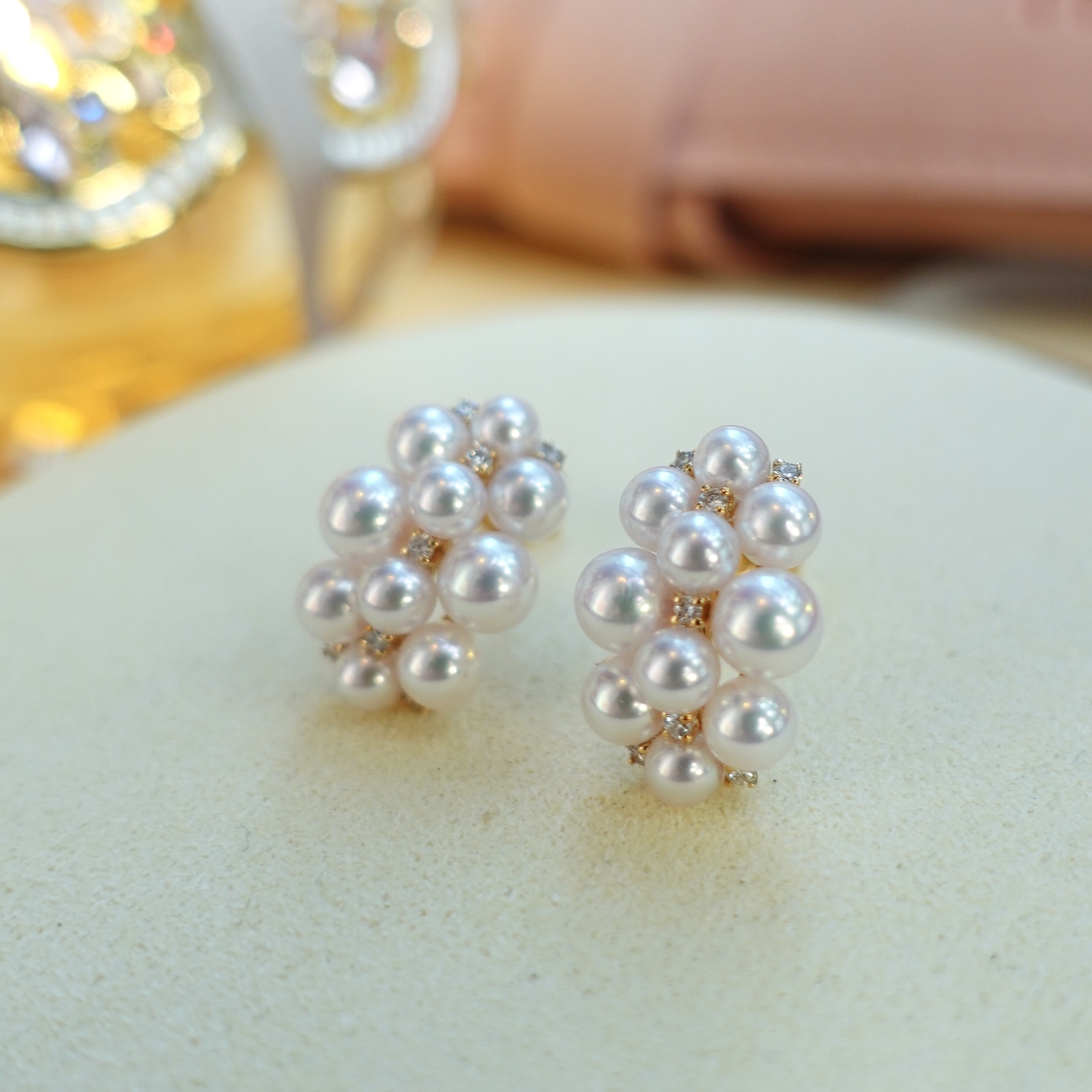 彩凜珠設計系列 - 18K金日本Akoya珍珠鑽石耳環