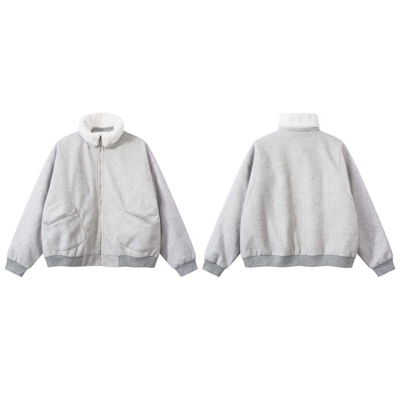 絨毛領重磅棉質寬版棉外套(可拆換)