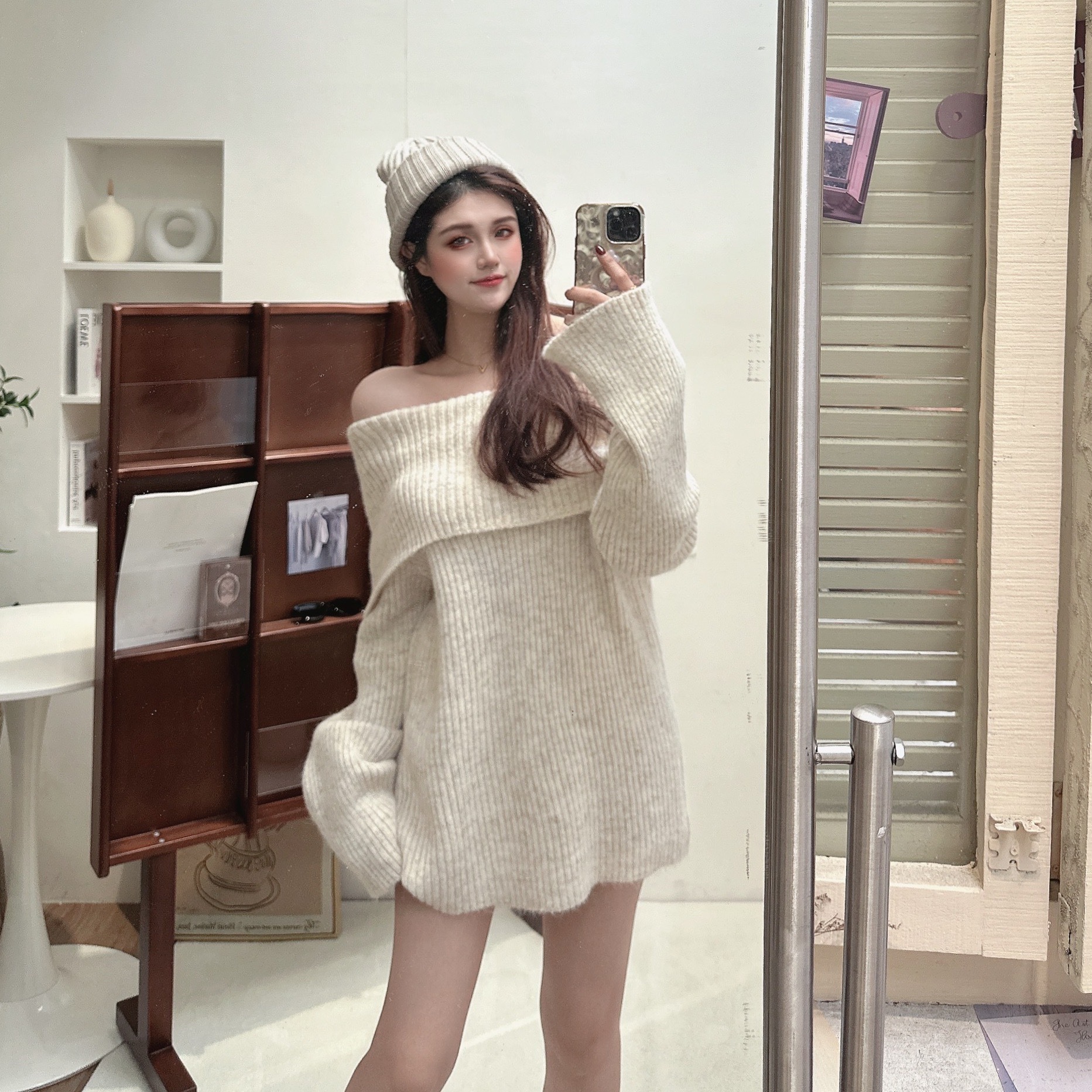 奶呼呼一字領針織毛衣/三色