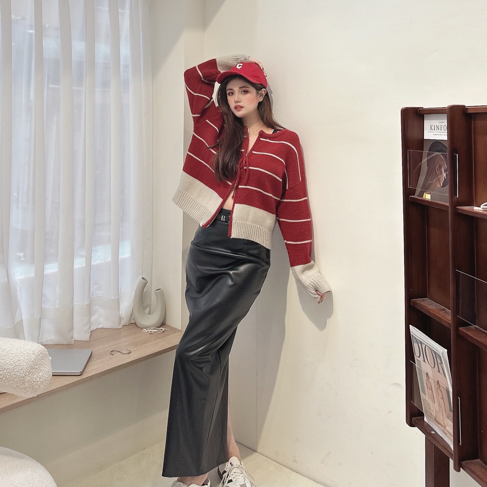 條紋拚色雙拉鍊毛衣/三色