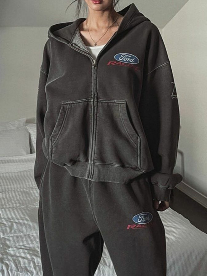 洗水英文字連帽拉鍊外套(薄抓毛底) ARCHIVE-269JK