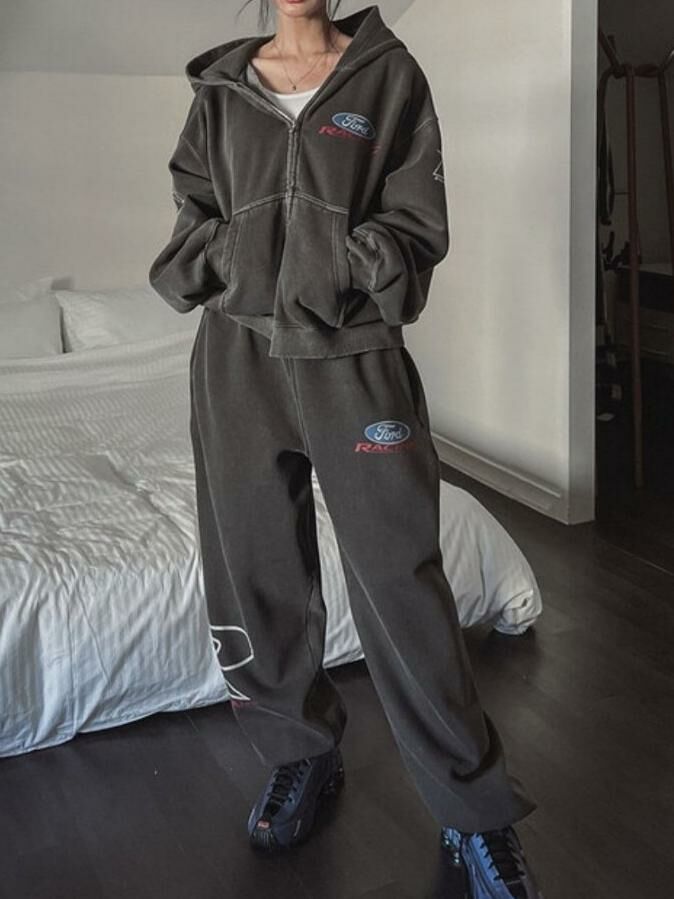 洗水英文字束腳鬆身運動褲(薄抓毛底) ARCHIVE-270P