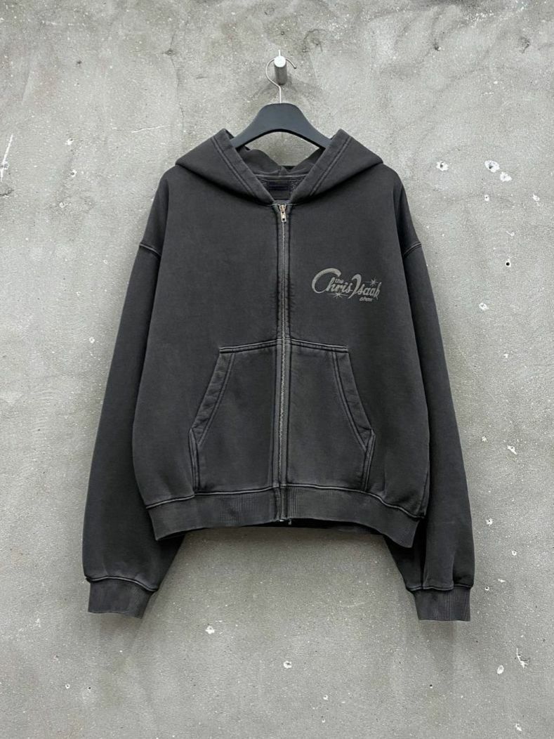 洗水英文字連帽拉鍊外套(薄抓毛底) ARCHIVE-276JK