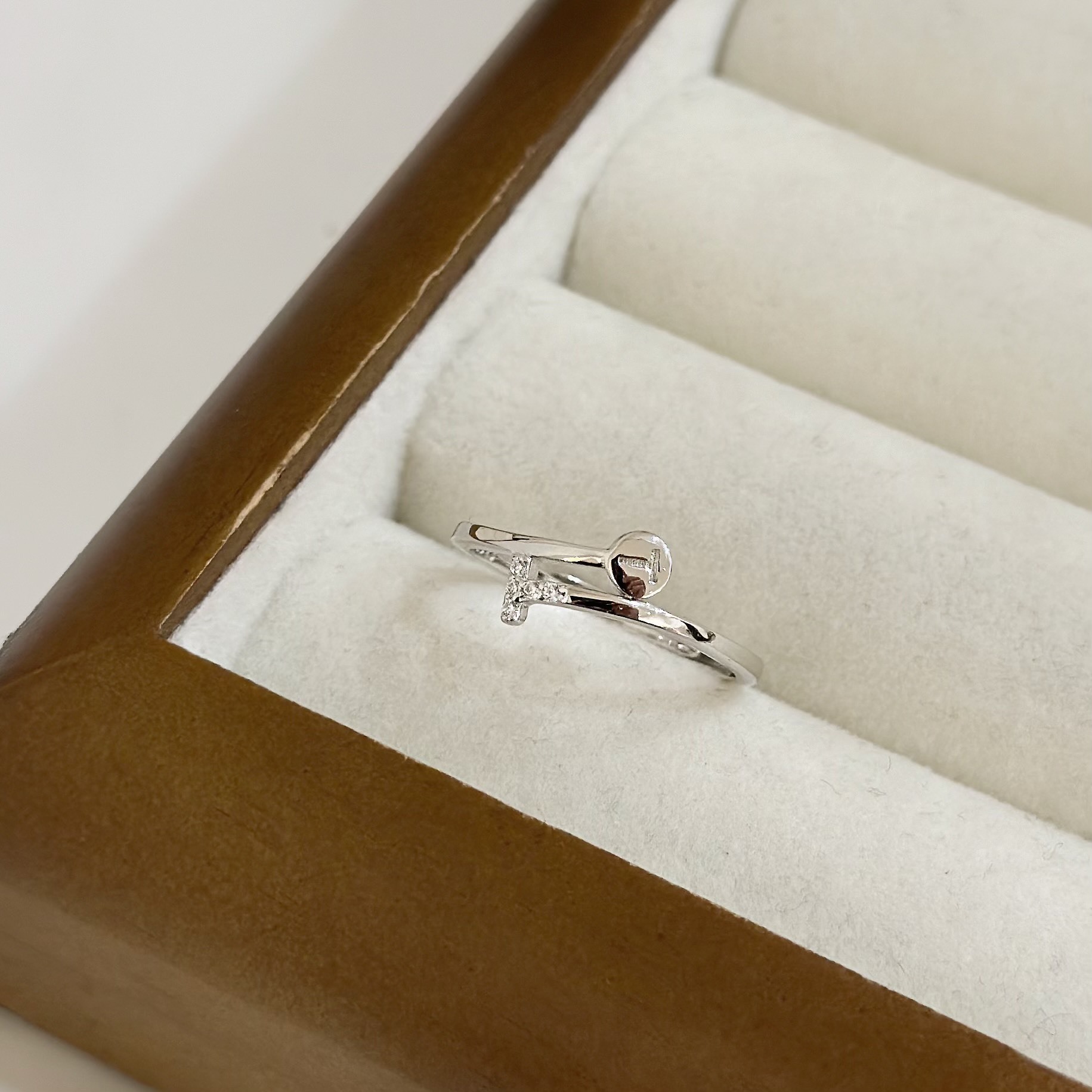 H85【輕奢】排鑽T字雙層純銀調整戒