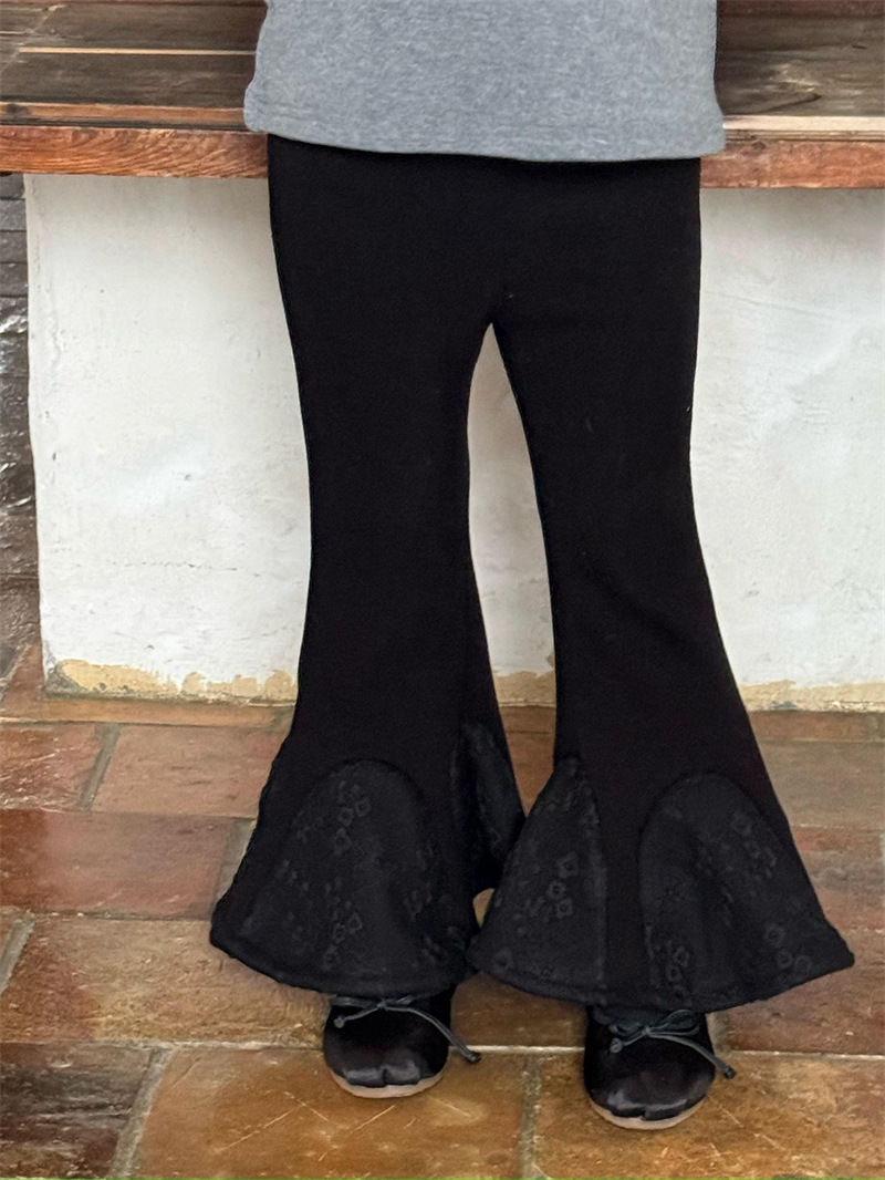 蕾絲刺繡大喇叭加絨長褲