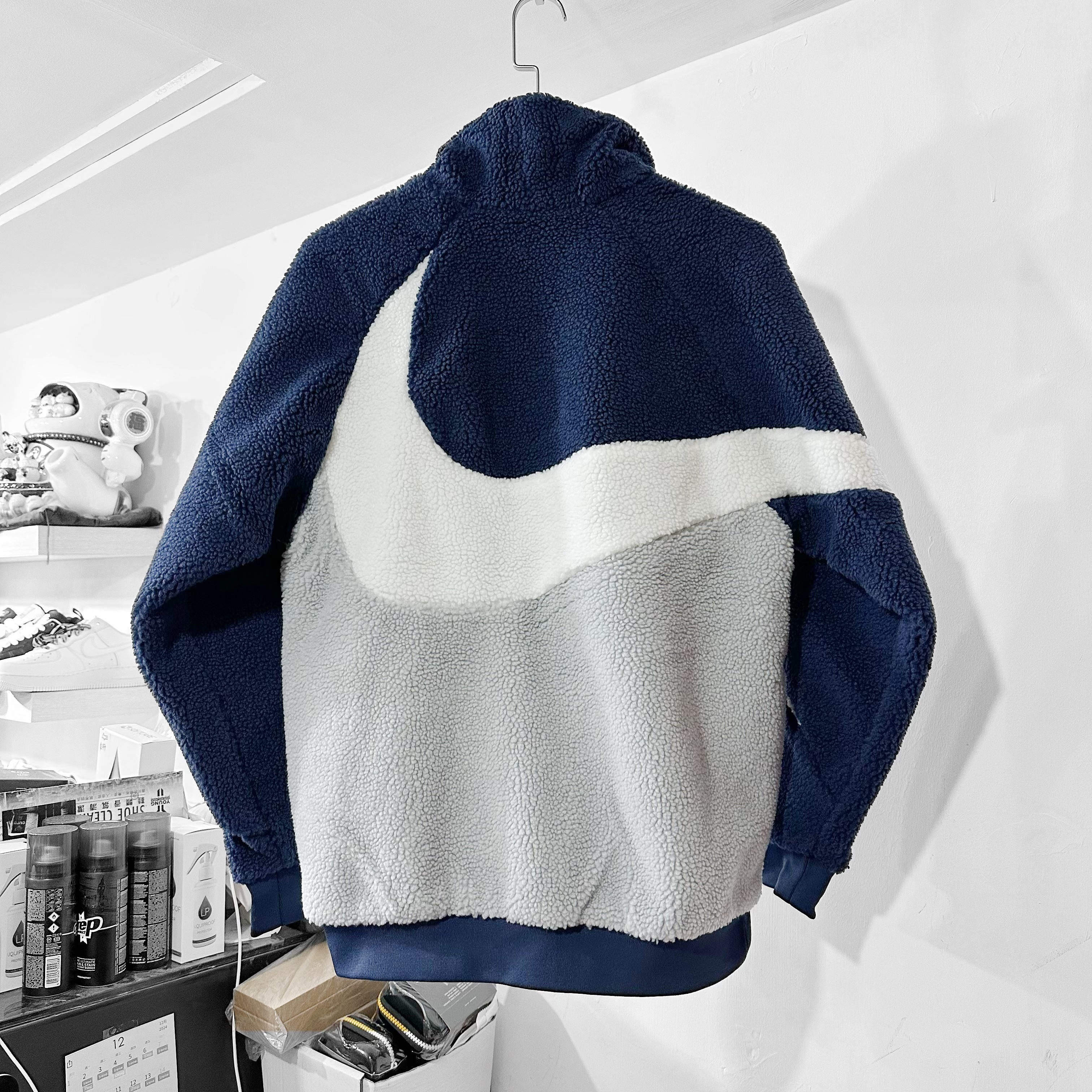 Nike Big Swoosh Jacket Navy  雙面羊羔毛外套 深藍灰白