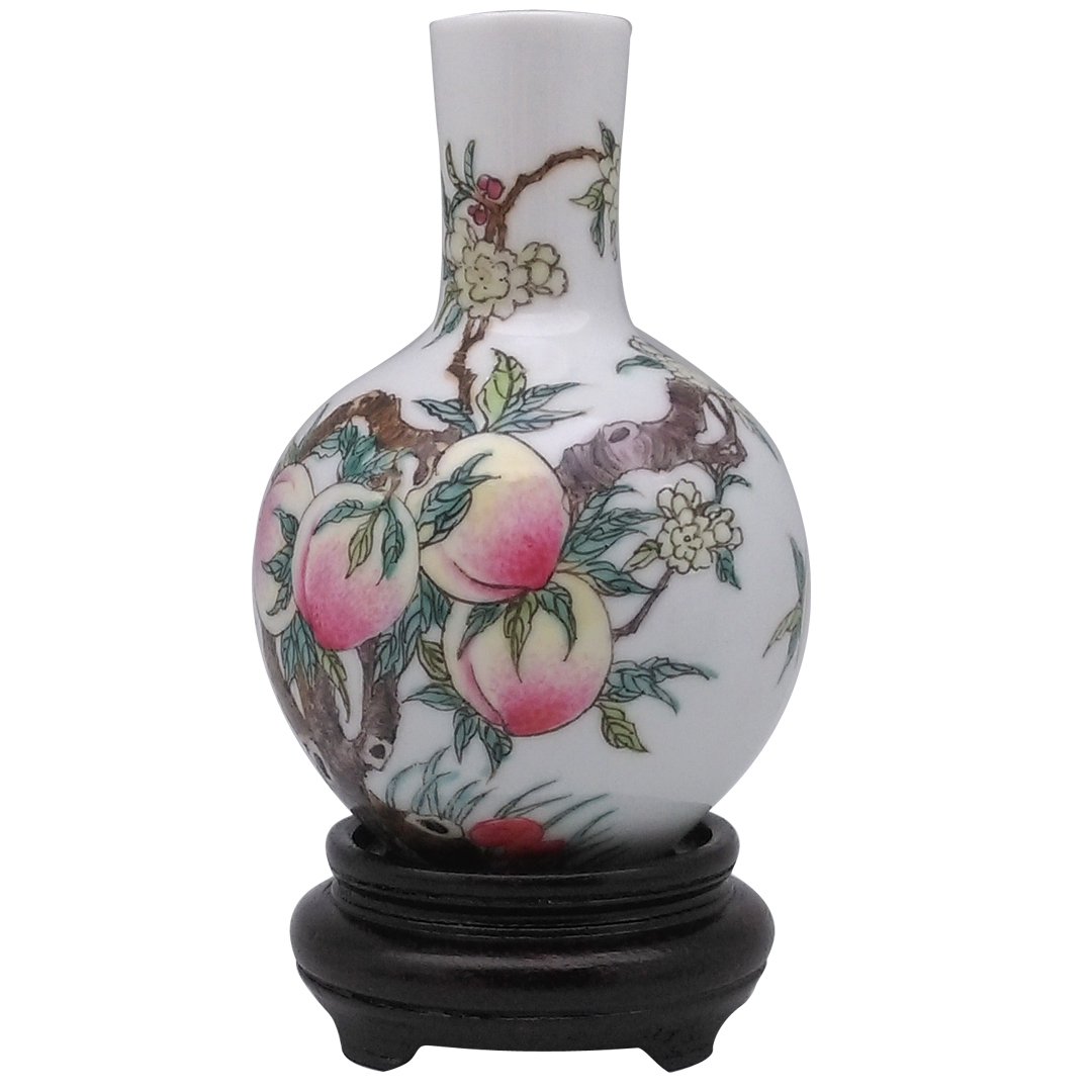 手繪粉彩九桃天球瓶｜開運吉祥居家藝術瓷器