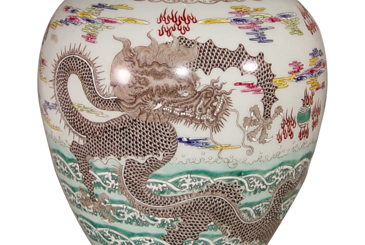 鹿港窯 | 乾隆風粉彩瓷花瓶 - 祥龍獻瑞觀音瓶 | 開運收藏精品