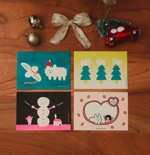 孔版印刷聖誕小卡 4枚入｜右手超人