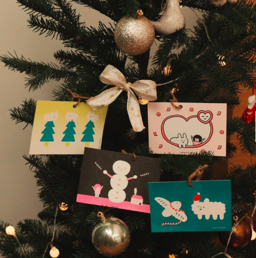 孔版印刷聖誕小卡 4枚入｜右手超人