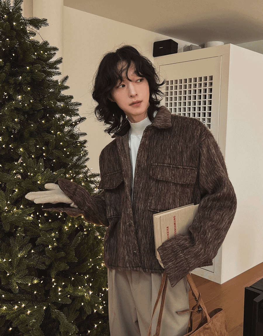 馬海毛短版襯衫外套