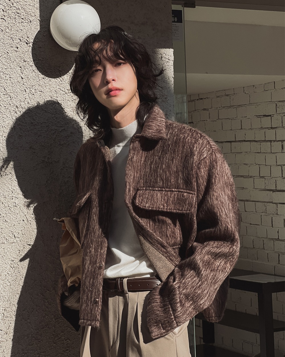 馬海毛短版襯衫外套