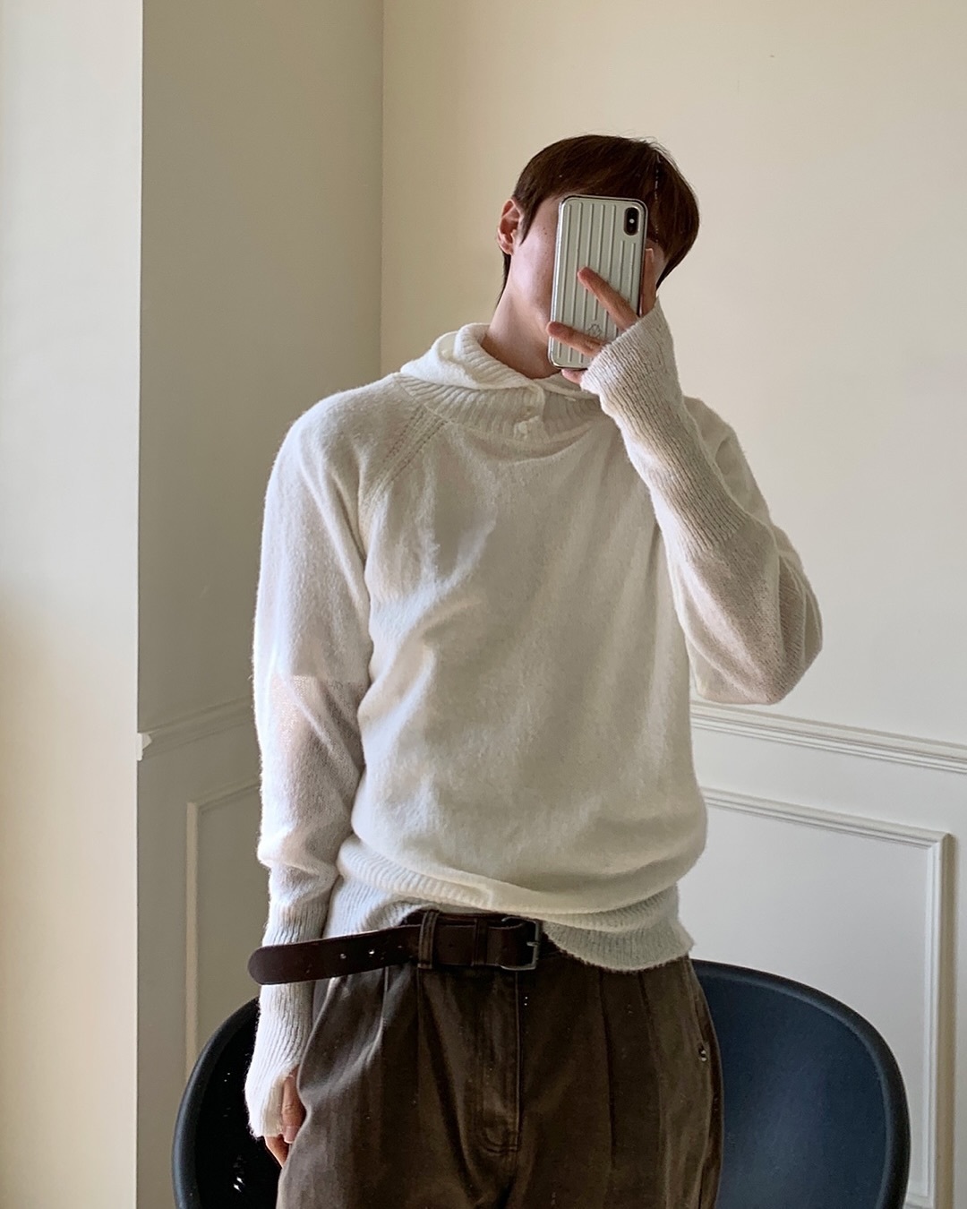 馬海毛鈕釦連帽針織衫