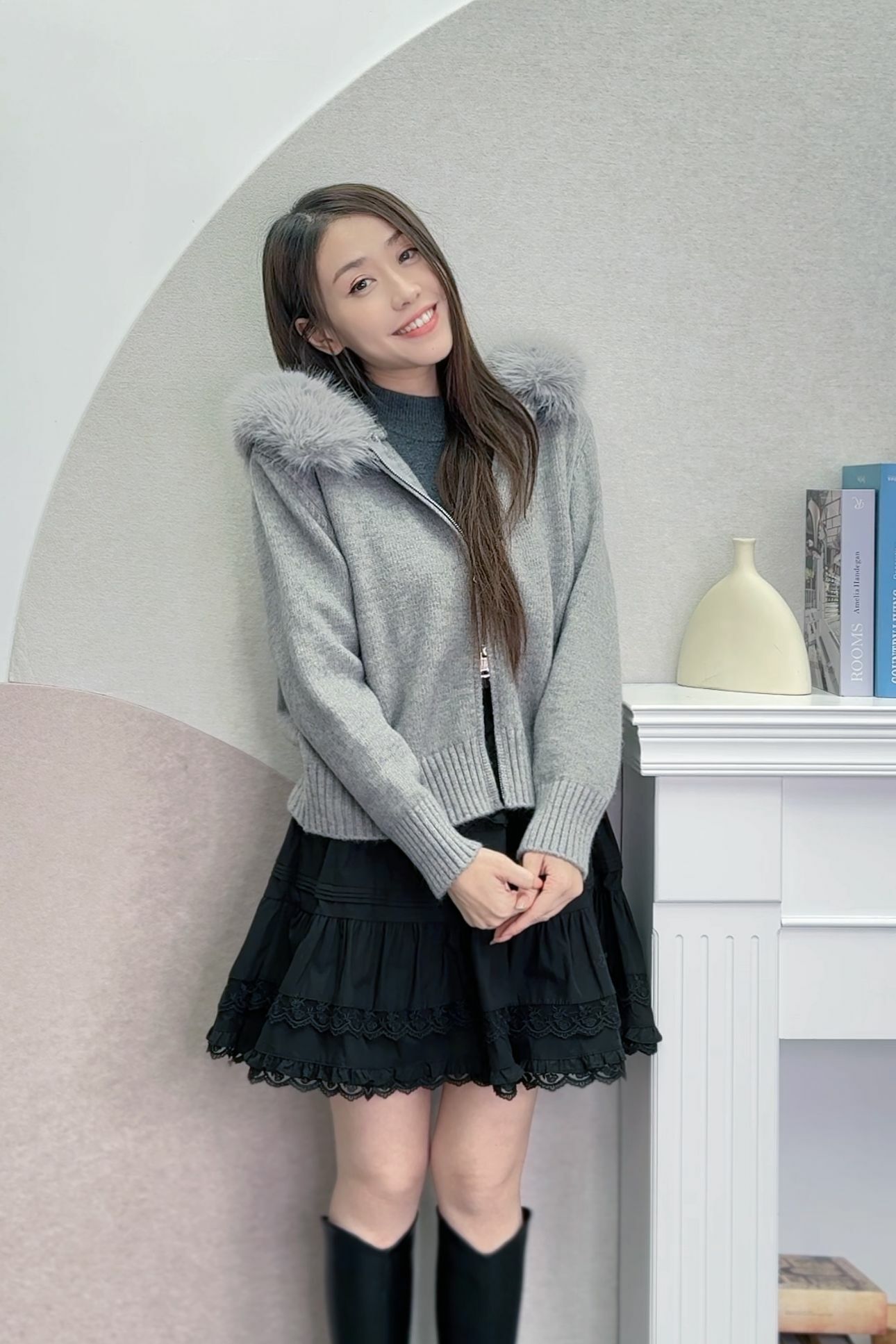 JK#6719 🤍雪地小狐狸拉鏈針織外套