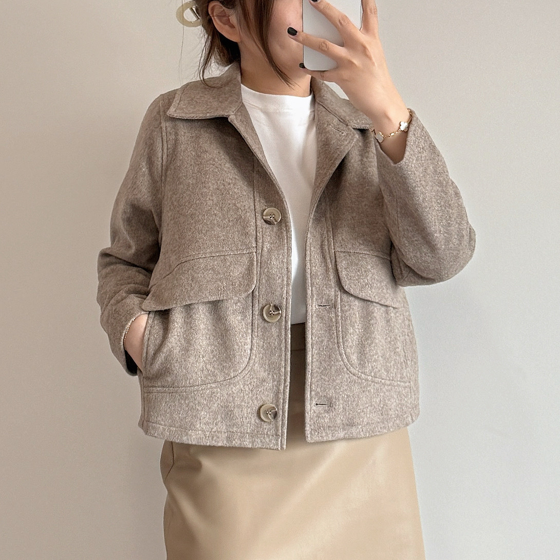 現貨 7117 翻領混色羊毛外套