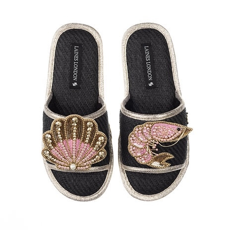 **團購**英國 Laines London // Straw Braided Sandals//Pink & Gold Shell & Prawn