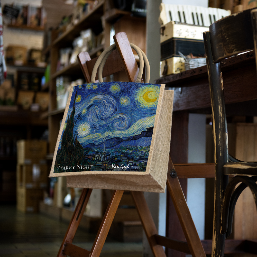 藝術棉麻手提袋｜梵谷《星夜》
