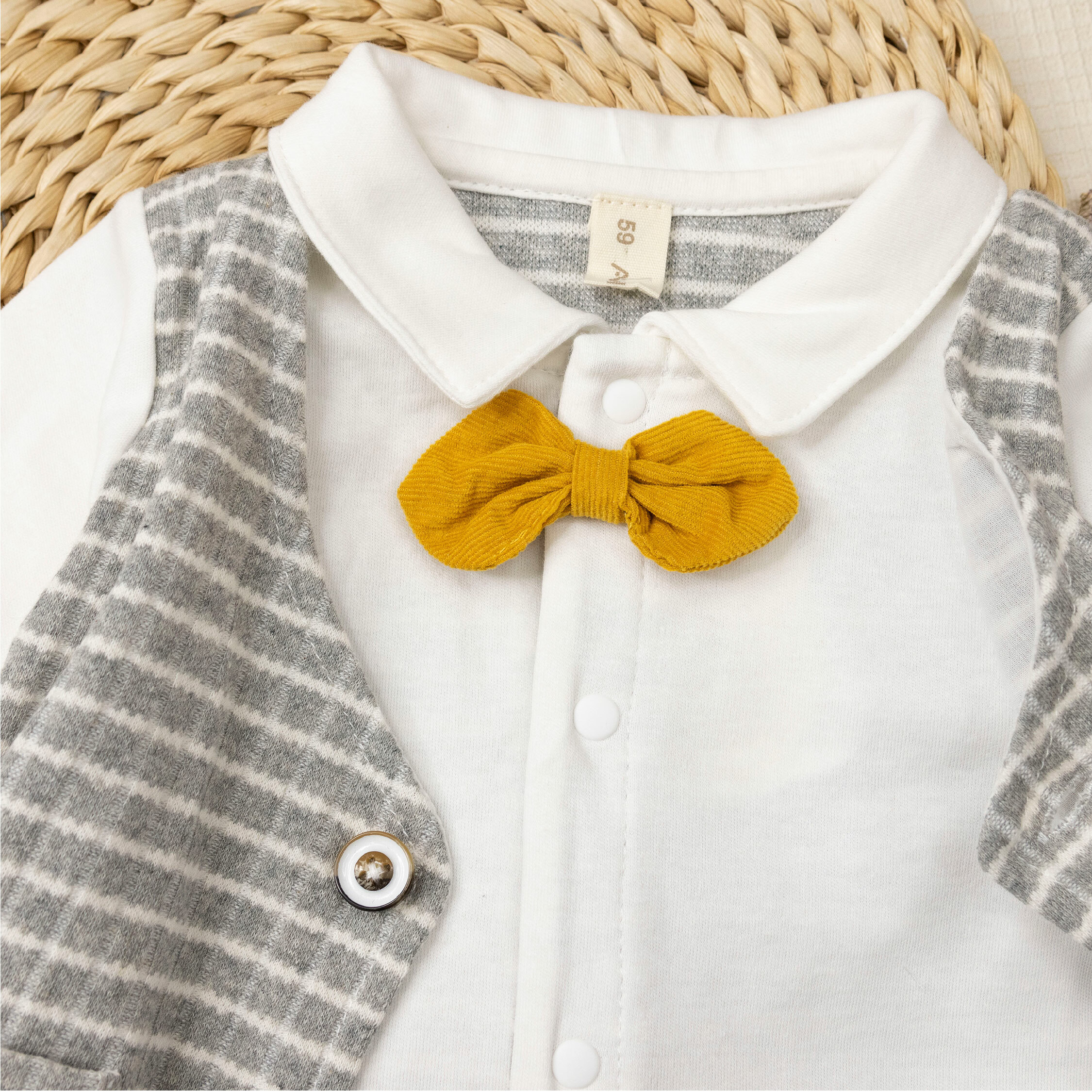 【JG3340】紳士領結格紋舒適假兩件連身衣