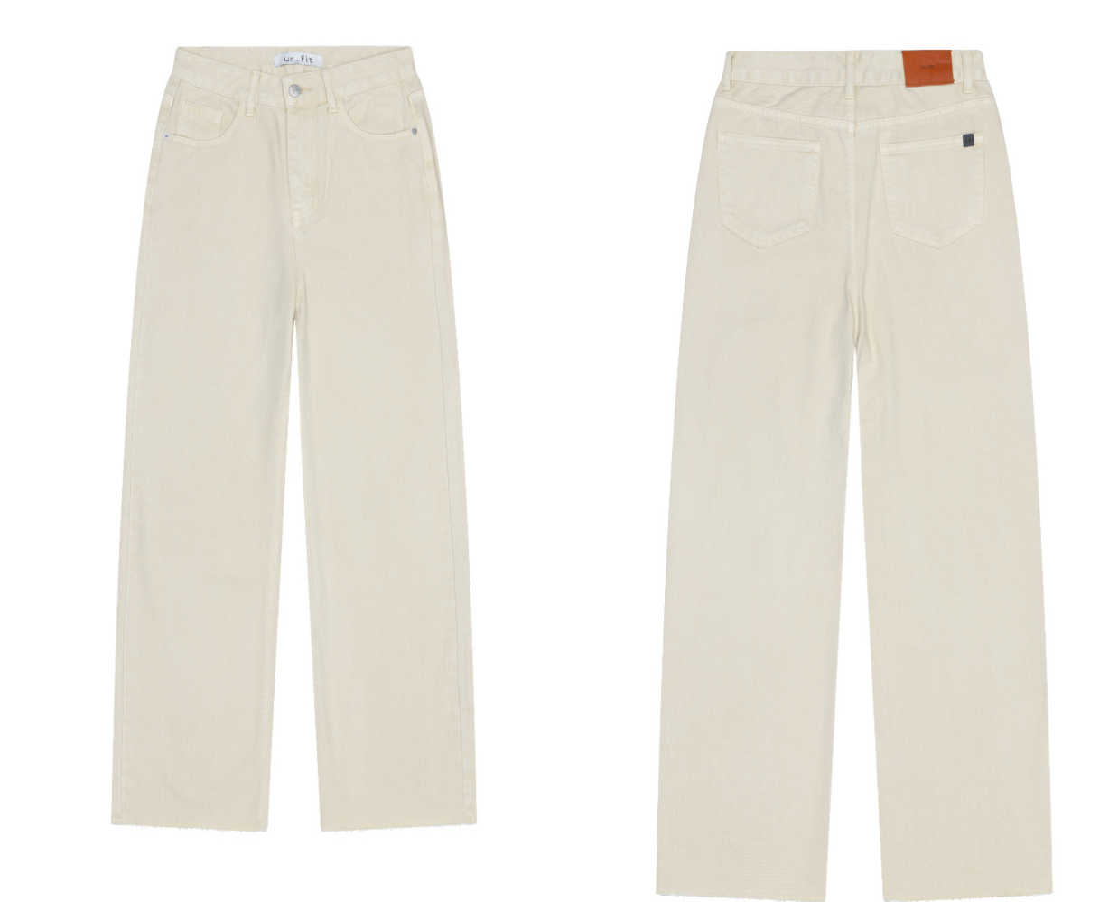 韓國ur.fit授權 奶油心情下擺抽鬚直筒牛仔褲