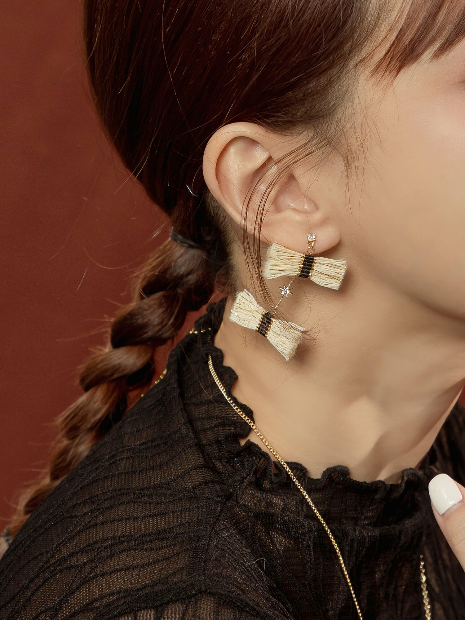 吉米莉亞碎語。(2way)MUCHAT手作14KGP鋯石星芒蝶結純銀針耳環