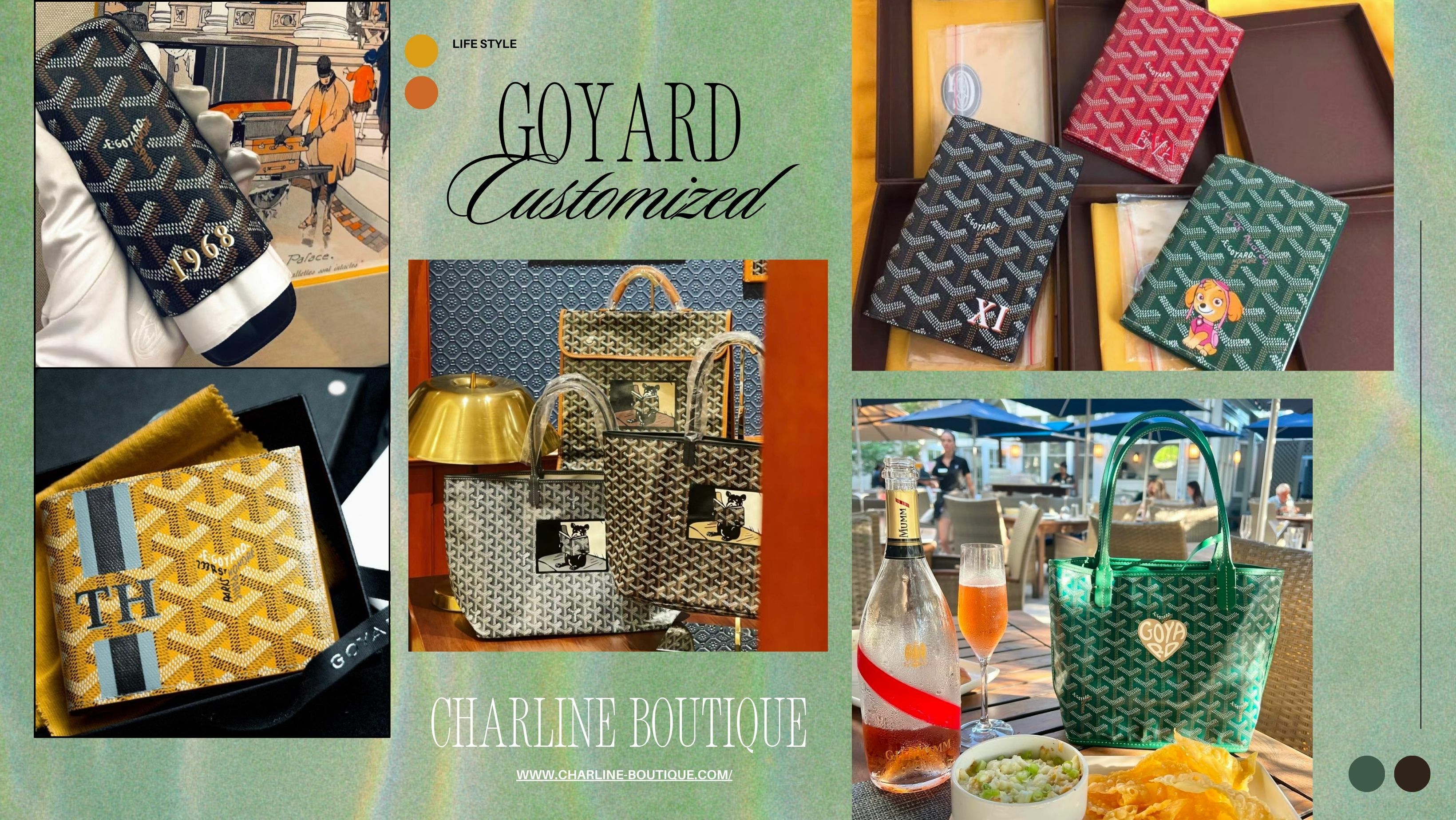 現在 Goyard 官網上已經可以提供預覽服務了！您可以先在官網上設計出自己喜歡的樣式，再截圖傳給 Charline Boutique，我們就能根據您的需求，精準地製作出一模一樣的專屬設計。不過要提醒一下，這項客製化服務大約需要兩週工作日，所以如果有送禮需求的話，一定要提前預約，這樣才能確保您的禮物能準時到位喔～以上若對於Goyard客製化商品還有任何問題，歡迎洽詢Charline Boutique，由我們來為您解答！