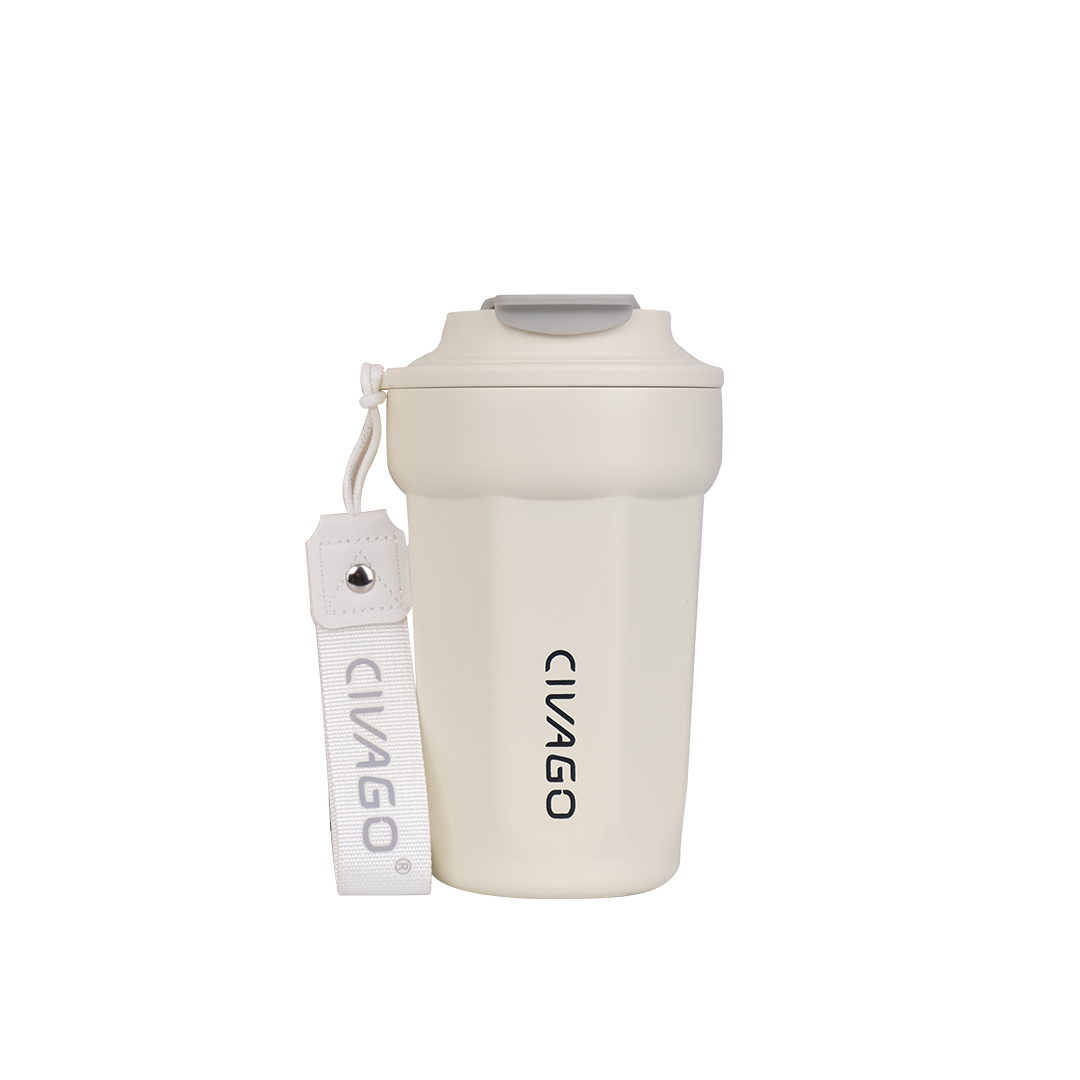 【福利品】朵朵陶瓷保冷保溫咖啡杯/純色款-雲朵米白384ml