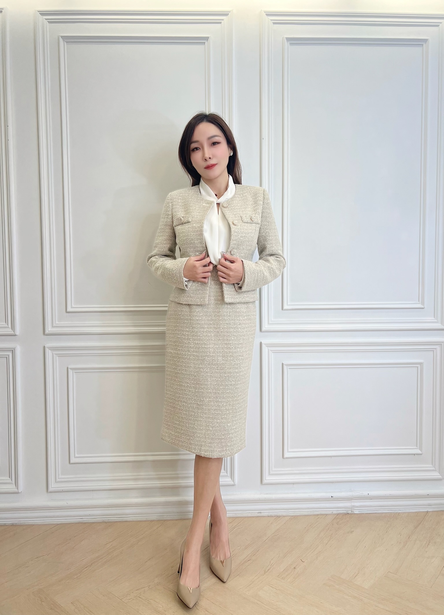 (細閃小香風!)廂型外套+裙裝套裝