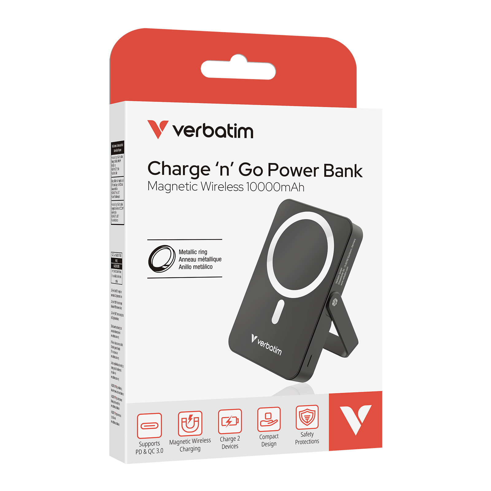 Verbatim Magnetic Power Bank 10000mAh Wireless Charger 15W 20W PD tramite USB-C, Power Bank Piccola e Magnetica per iPhone 15, 14, 13, 12, Pro, Max, iPad, Nero