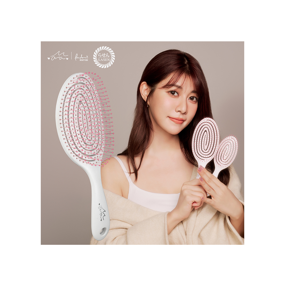 Lasen 3D彈性抗糾結梳(花漾粉白-大)