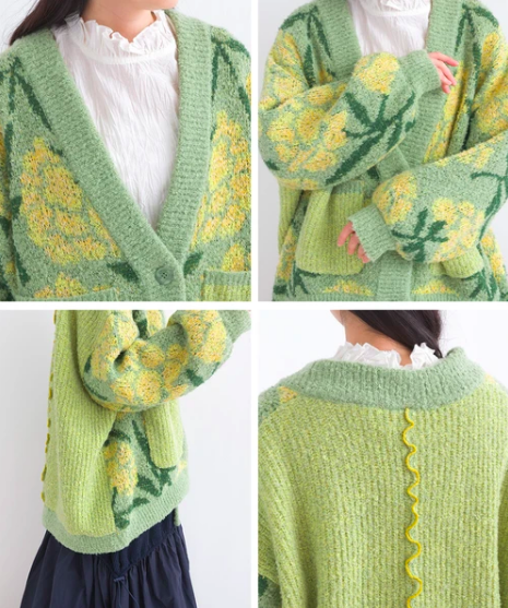 溫暖粉色系大花針織圈圈外套（三色入）【日本直送】