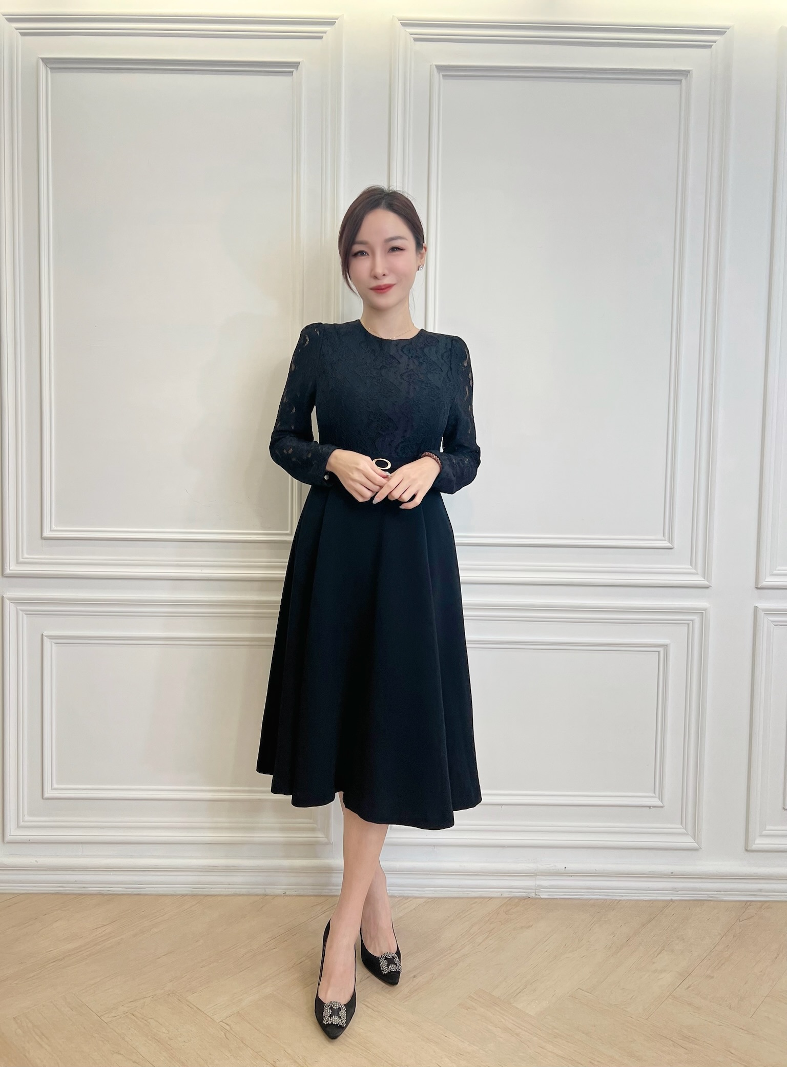 (高級女人味)優雅透膚蕾絲傘洋