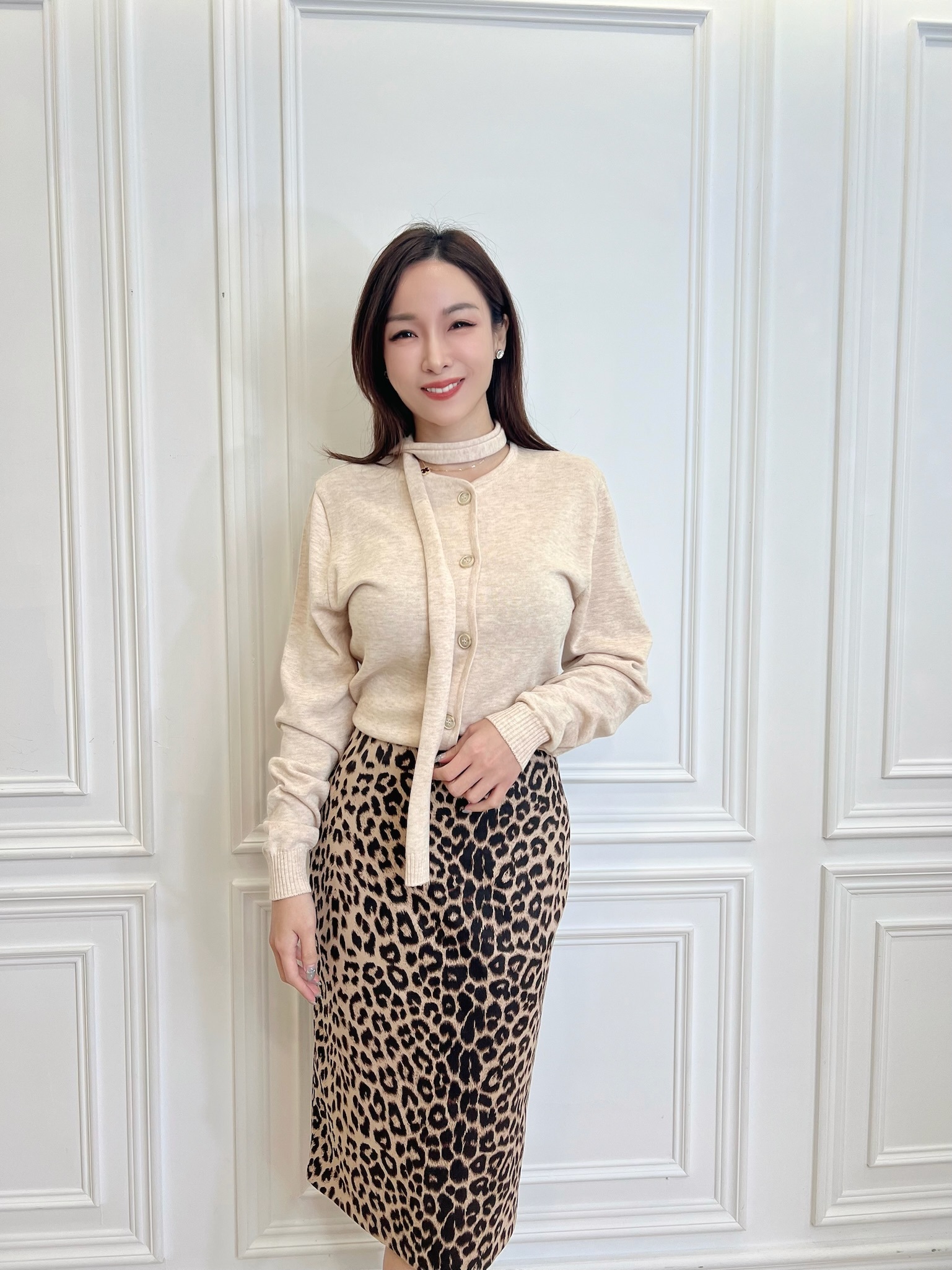 柔滑感豹紋窄裙