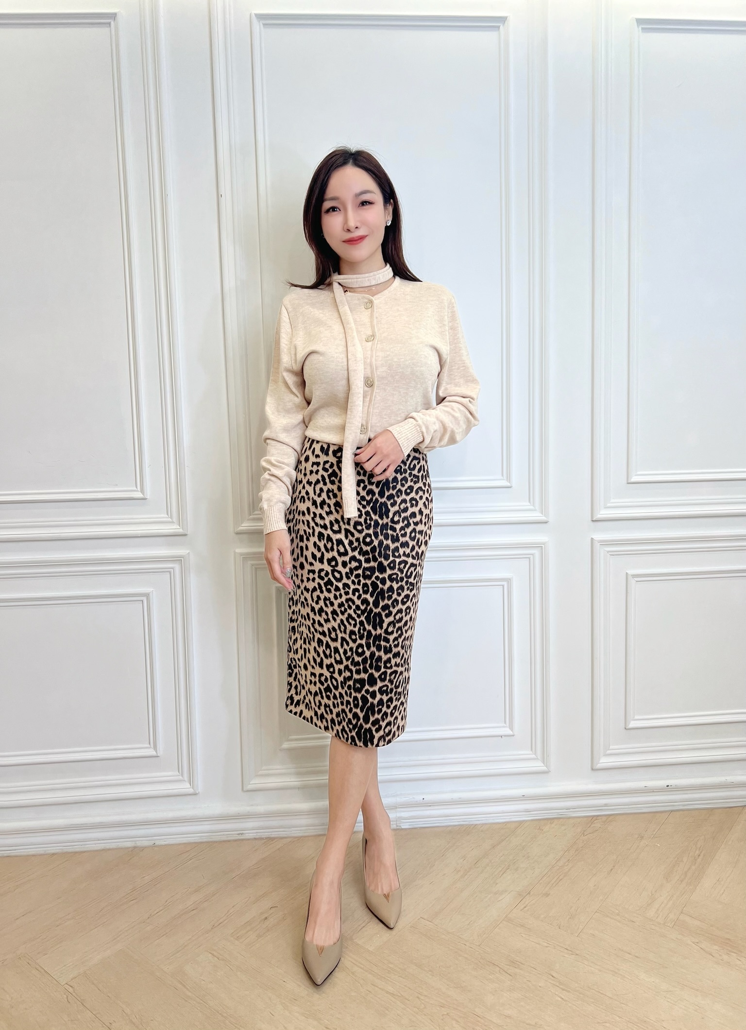 柔滑感豹紋窄裙