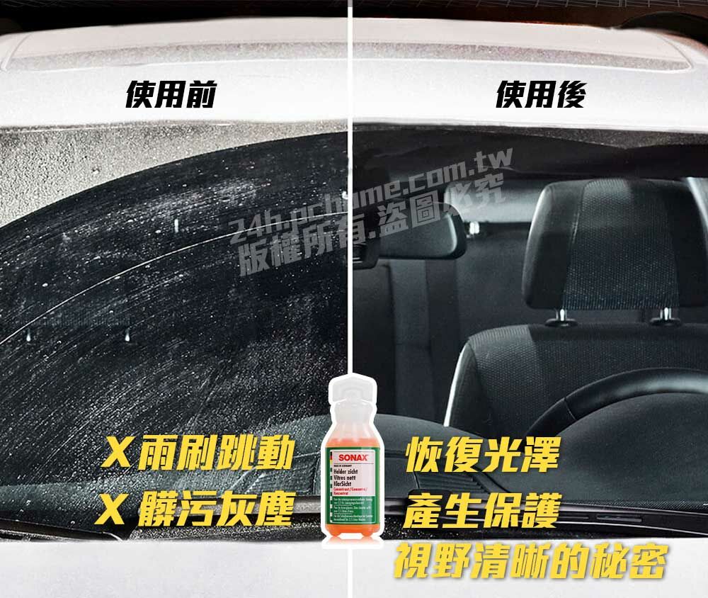 使用前使用後 版權所有盜圖必究X雨刷跳動X 髒污灰塵SONAX nett恢復光澤產生保護視野
