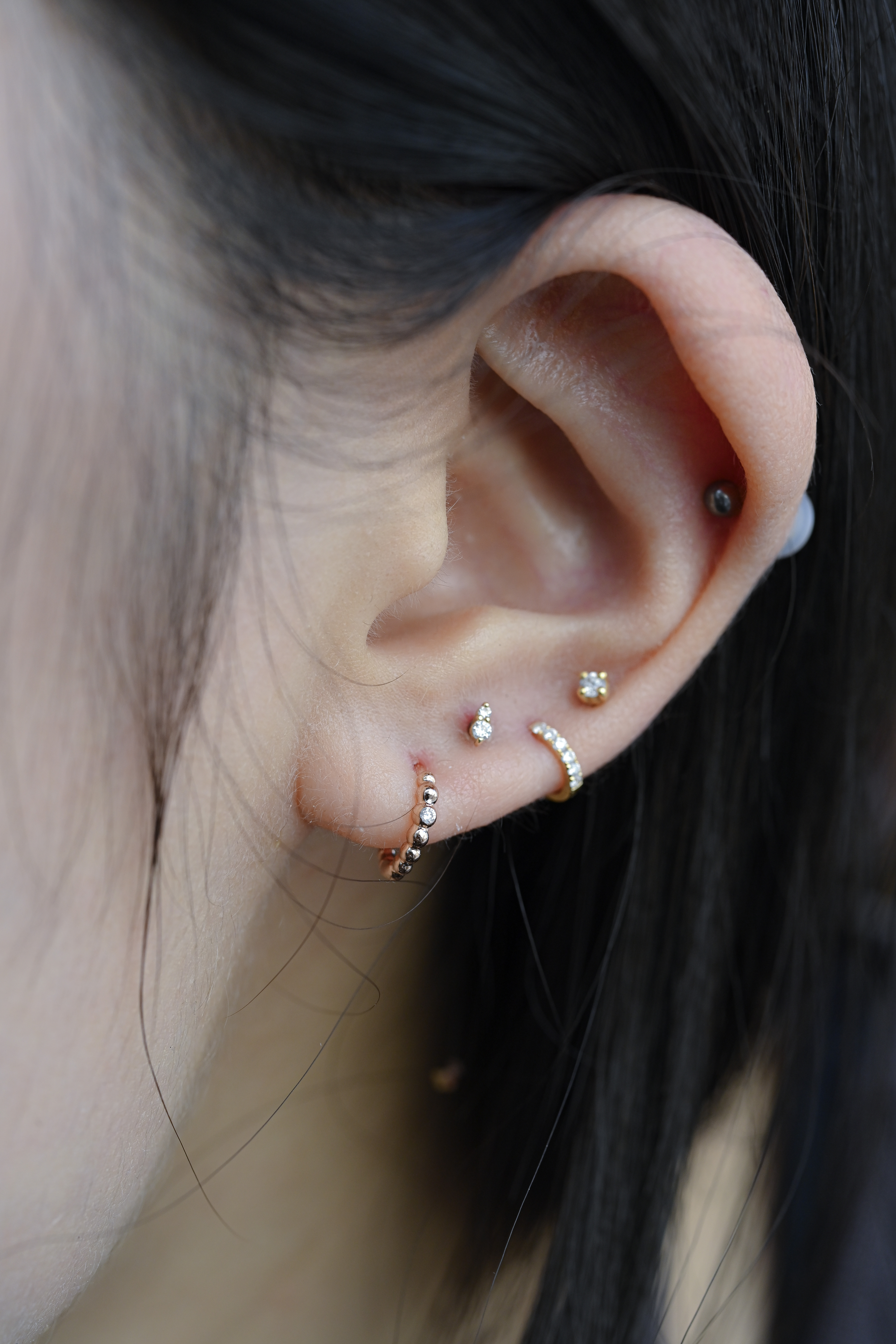 18K Ball Ball Dot  Diamond Earring