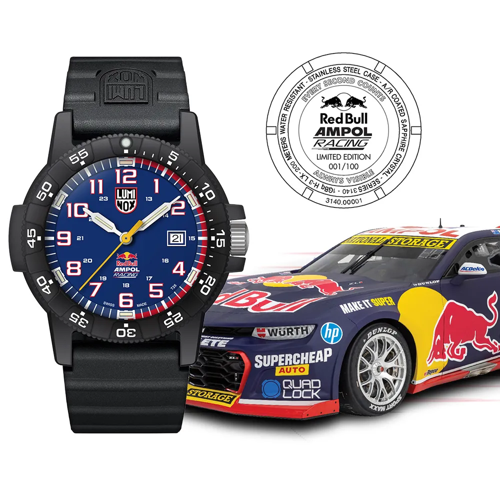 萬年鐘錶 - LUMINOX 雷明時  3143.ARB 紅牛車隊限量版 Red Bull Ampol 賽車三眼計時男錶  LM-3143ARB 錶徑44MM
